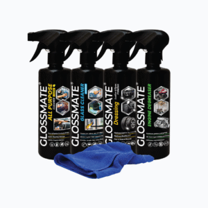 All Purpose Cleaner + Glass Cleaner + Leather & Tyre Dressing + Engine Degreaser + Microfiber Towel Single Side