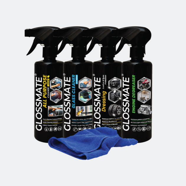 All Purpose Cleaner + Glass Cleaner + Leather & Tyre Dressing + Engine Degreaser + Free Single Side Micro Fiber