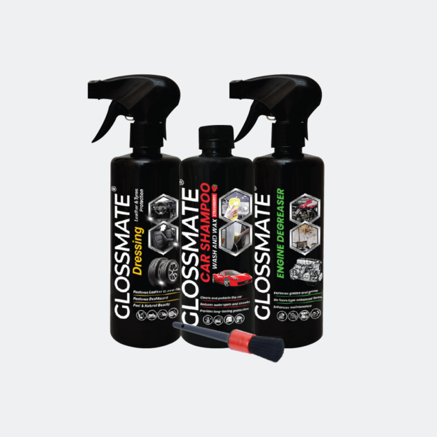 Car Shampoo + Engine Degreaser + Leather & Tyre Dressing + Free Brush